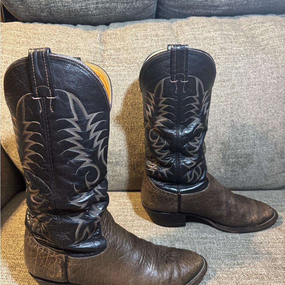 Nocona Vintage Brown with Black Shaft Western Cowboy Boots Size 10D - Picture 3 of 12